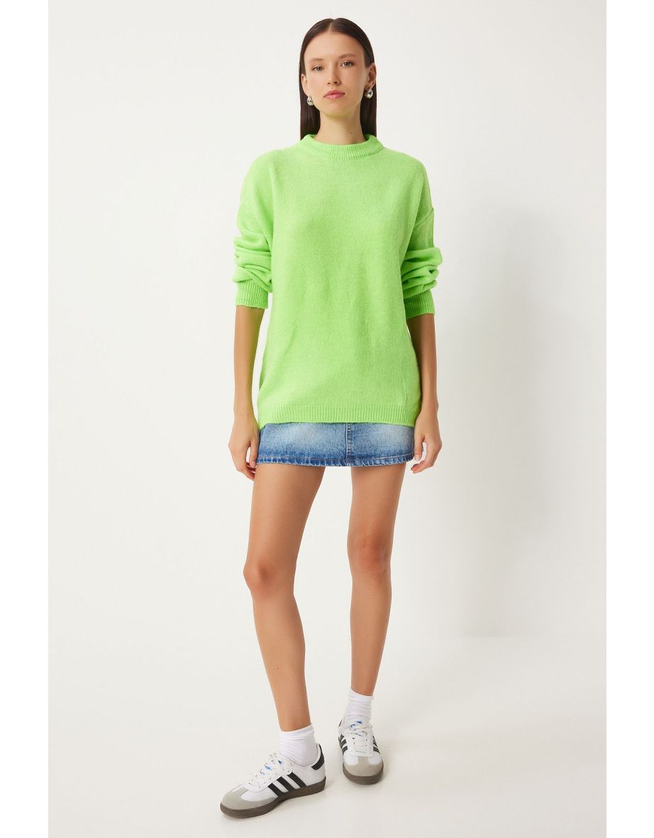 Women's Neon Green Oversize Soft Knit Sweater