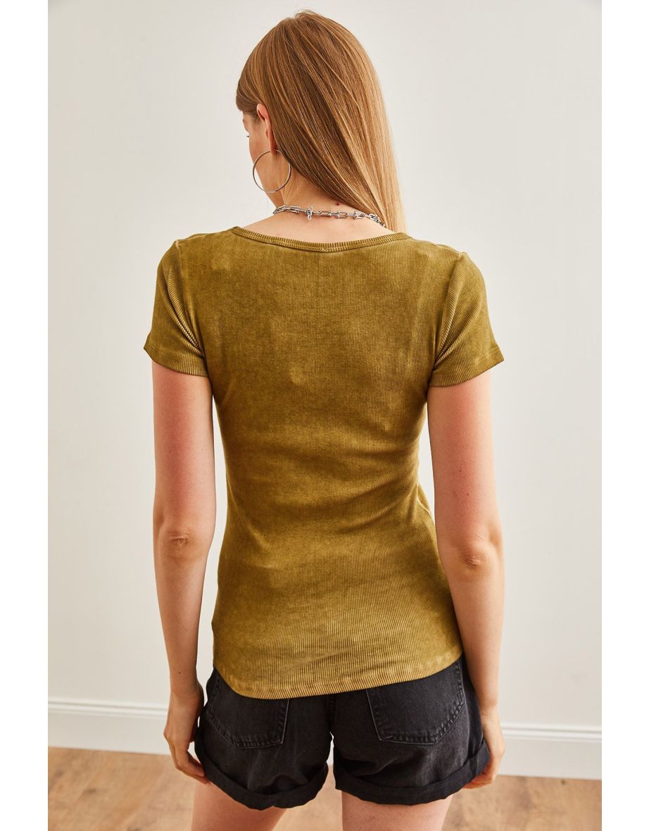 Women's Washed Oil Green Snap-On Camisole Blouse - 4