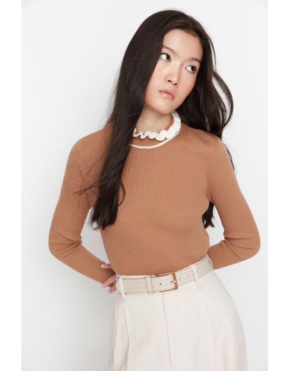 Camel Color Block Knitwear Sweater
