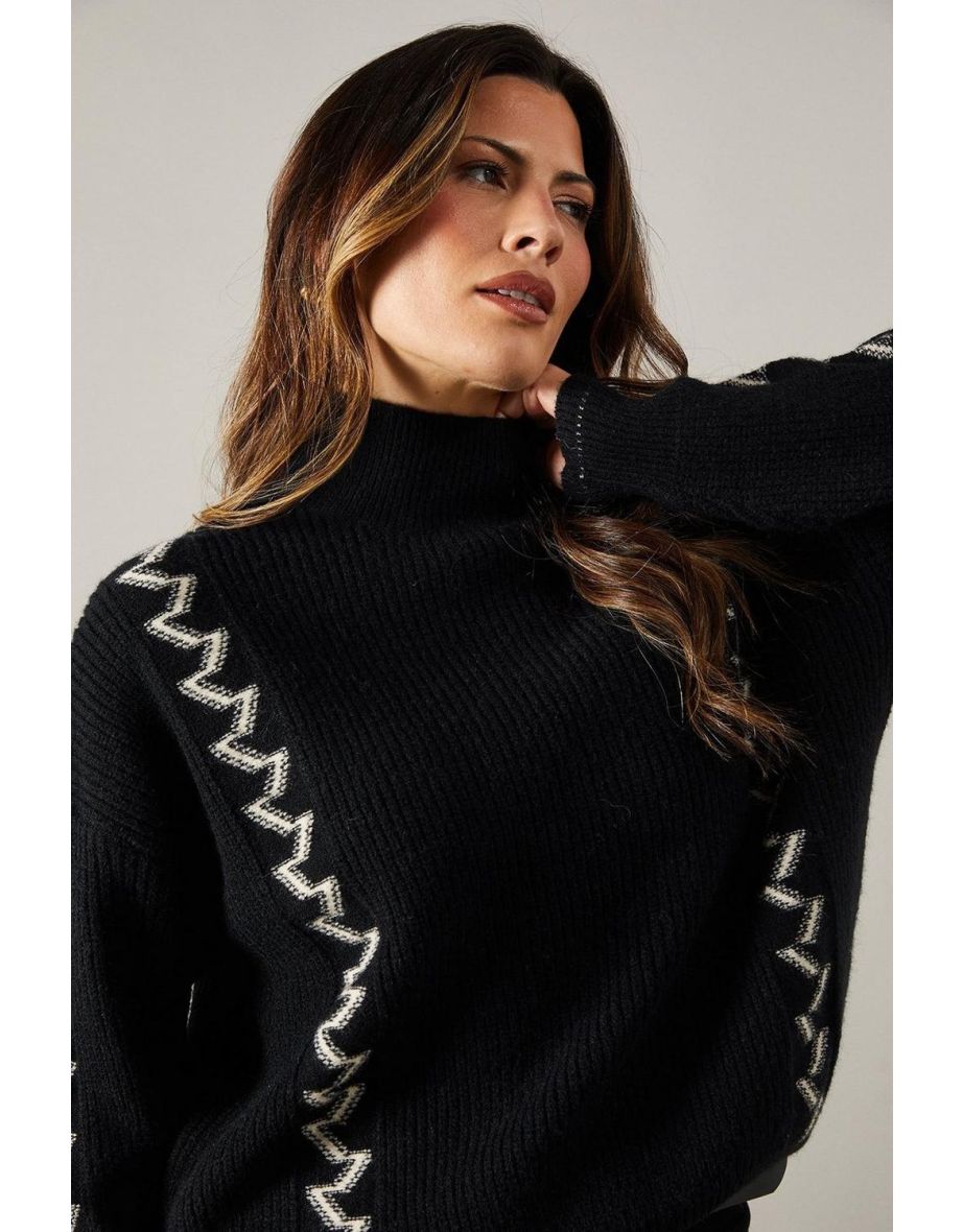 Jacquard Design High Neck Jumper - 3