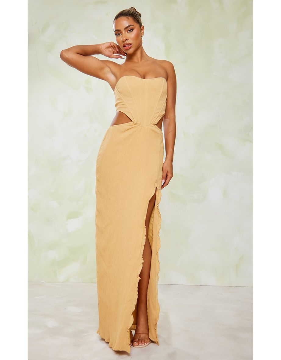 Shop Stone Textured Corset Cut Out Lace Up Maxi Dress Online in Bahrain VogaCloset