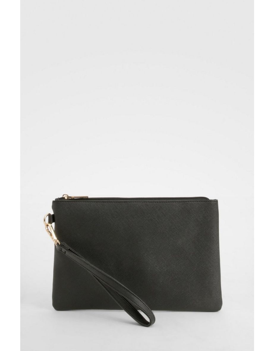 Basic Zip Top Clutch Bag - black