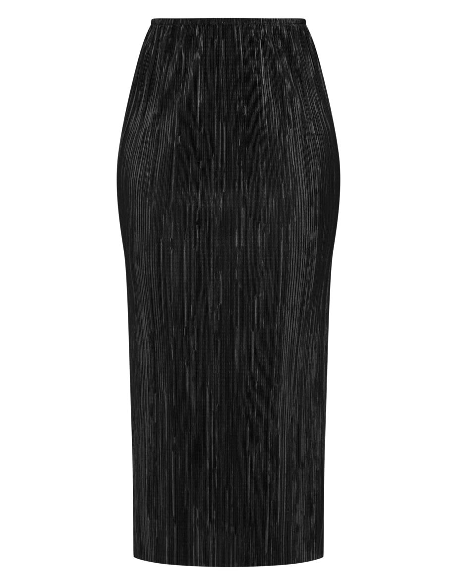 Black Plisse High Rise Midi Skirt - 4