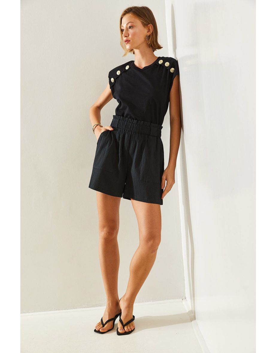 Women's Big Pocket Detailed Elastic Waist Parachute Fabric Shorts & Bermuda
