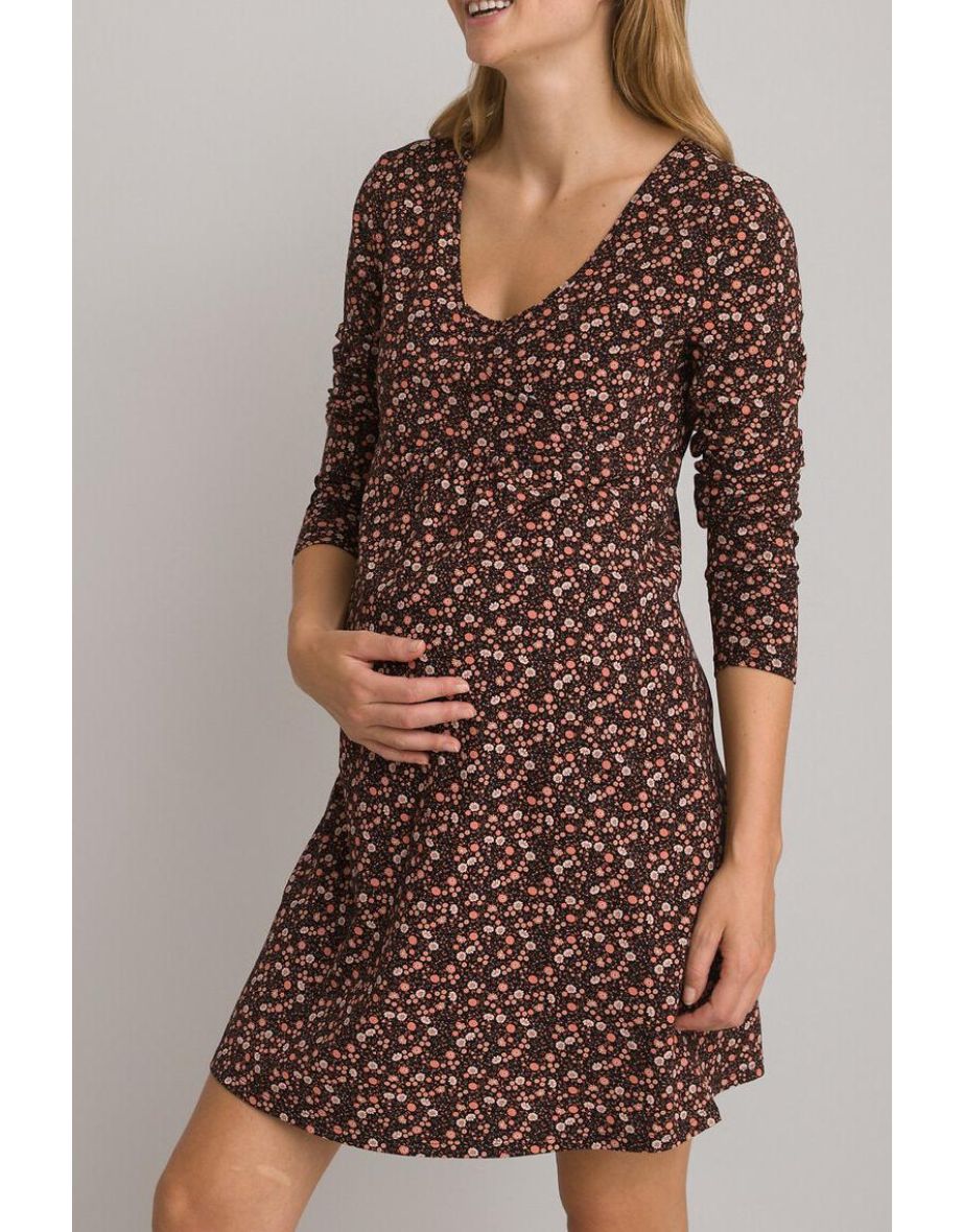 Floral Print Cotton Nightdress with Long Sleeves