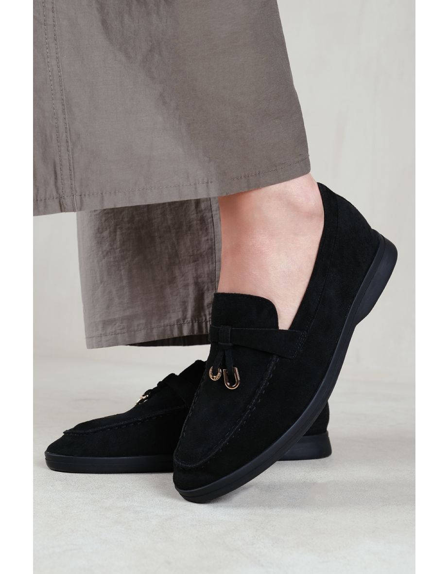 PEGASUS SLIP ON TRIM LOAFERS WITH ACCESSORY DETAILING IN BLACK SUEDE - 2