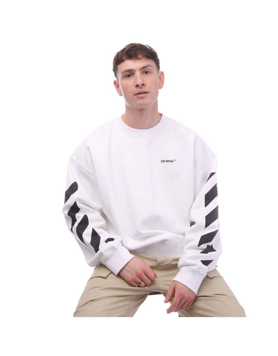 Men's Off White Diagonal Helvetica Over Crewneck Sweatshirt in White - 3