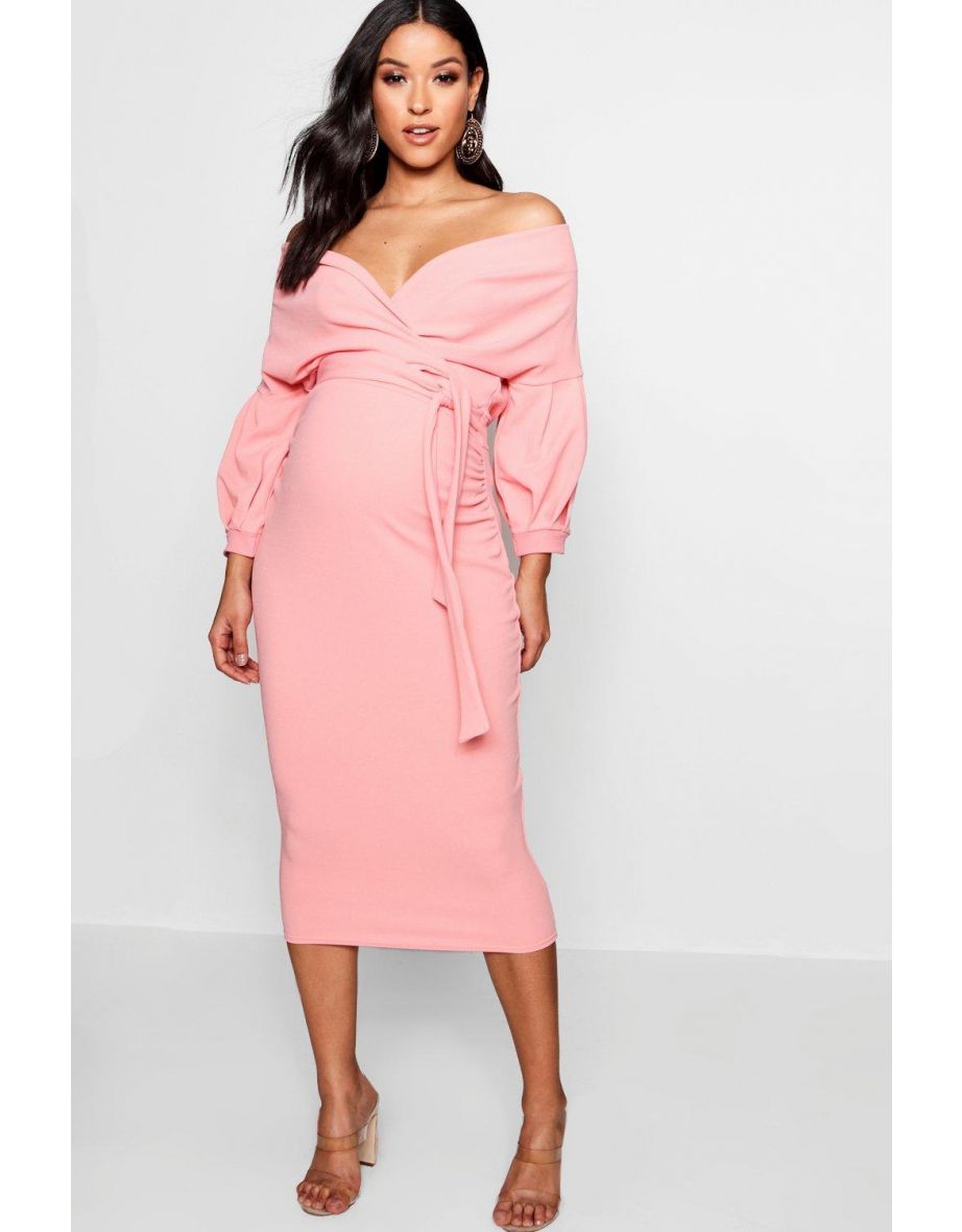 Maternity Off The Shoulder Wrap Midi Dress - coral blush
