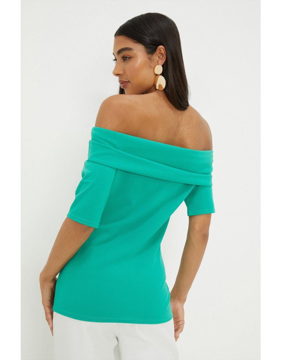 Short Sleeve Fold Over Bardot Top - 3
