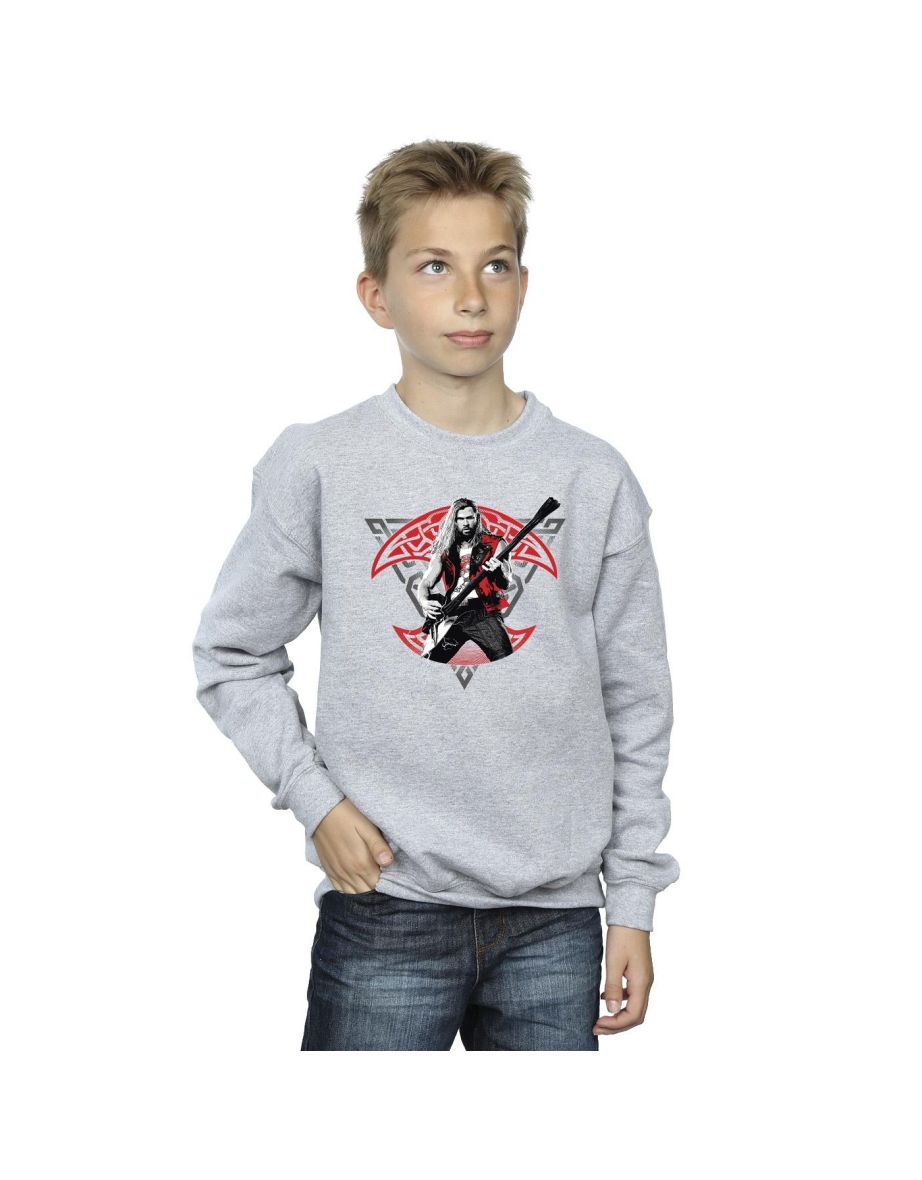 Marvel Boys Thor Love And Thunder Solo Guitar Sweatshirt - Sports Grey