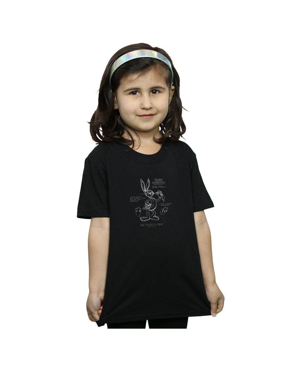 Looney Tunes Girls Bugs Bunny Drawing Instruction Cotton T-Shirt - Black