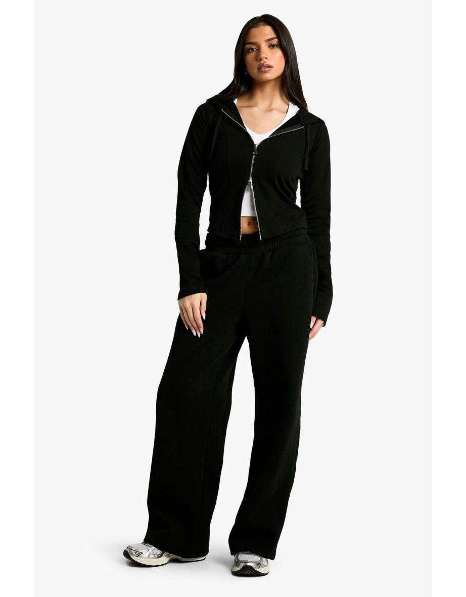 Corset Detail Zip Through Hoodie - black
