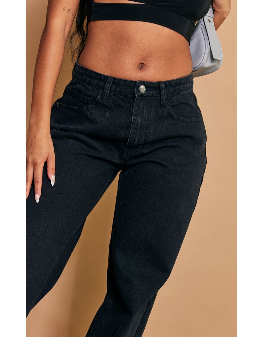 Washed Black Low Rise Faded Boyfriend Jeans - 3