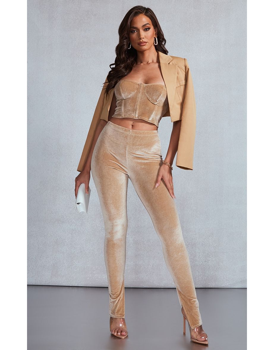 Champagne Velvet Skinny Trousers
