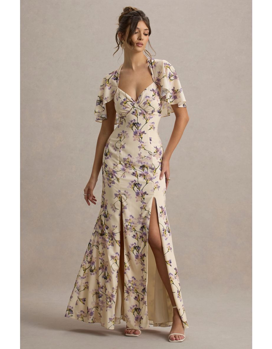 Stila | Lemon Floral Print Plunge-Neck Maxi Dress With High Front Split