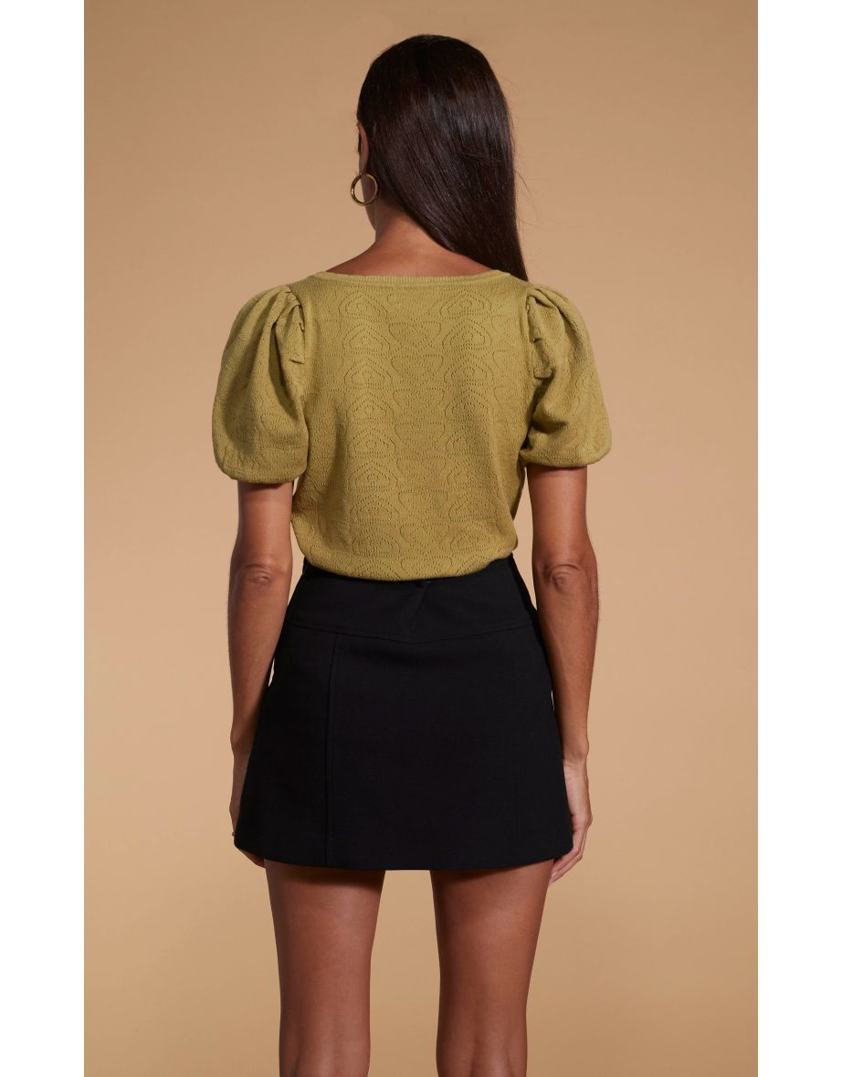 Daphne Pointelle Top in Khaki - 4