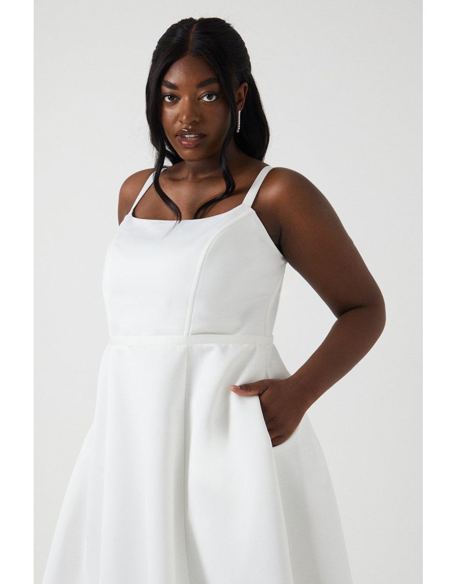 Plus Size Structured Satin Full Skirt Wedding Dress - 3