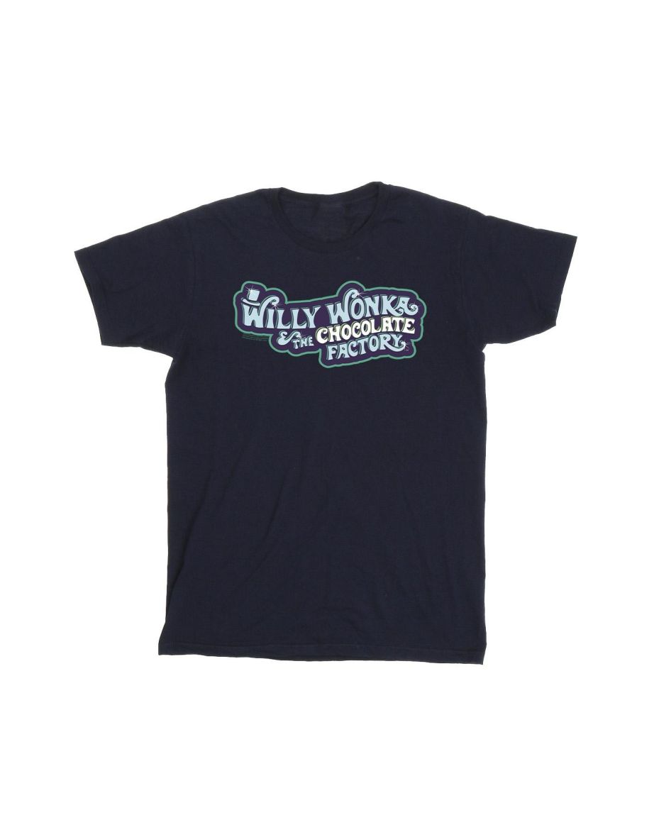 Willy Wonka Boys Chocolate Factory Logo T-Shirt - Navy Blue