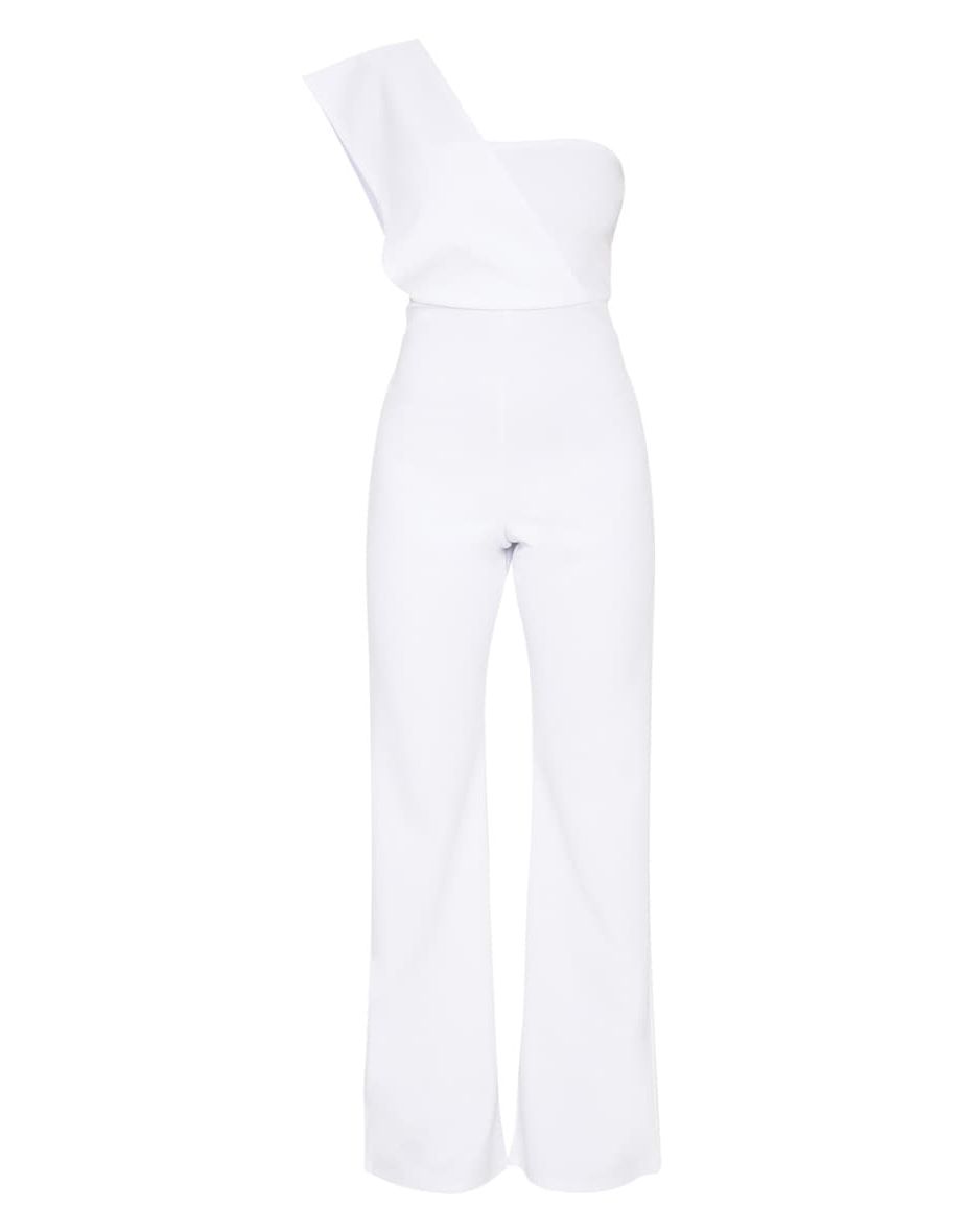 Petite White One Shoulder Drape Jumpsuit - 4