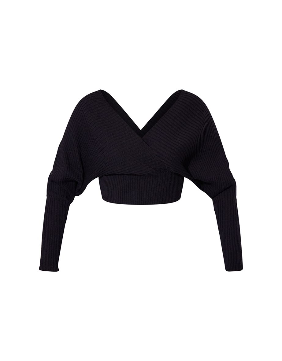 Recycled Black Wrap Off The Shoulder Jumper - 4