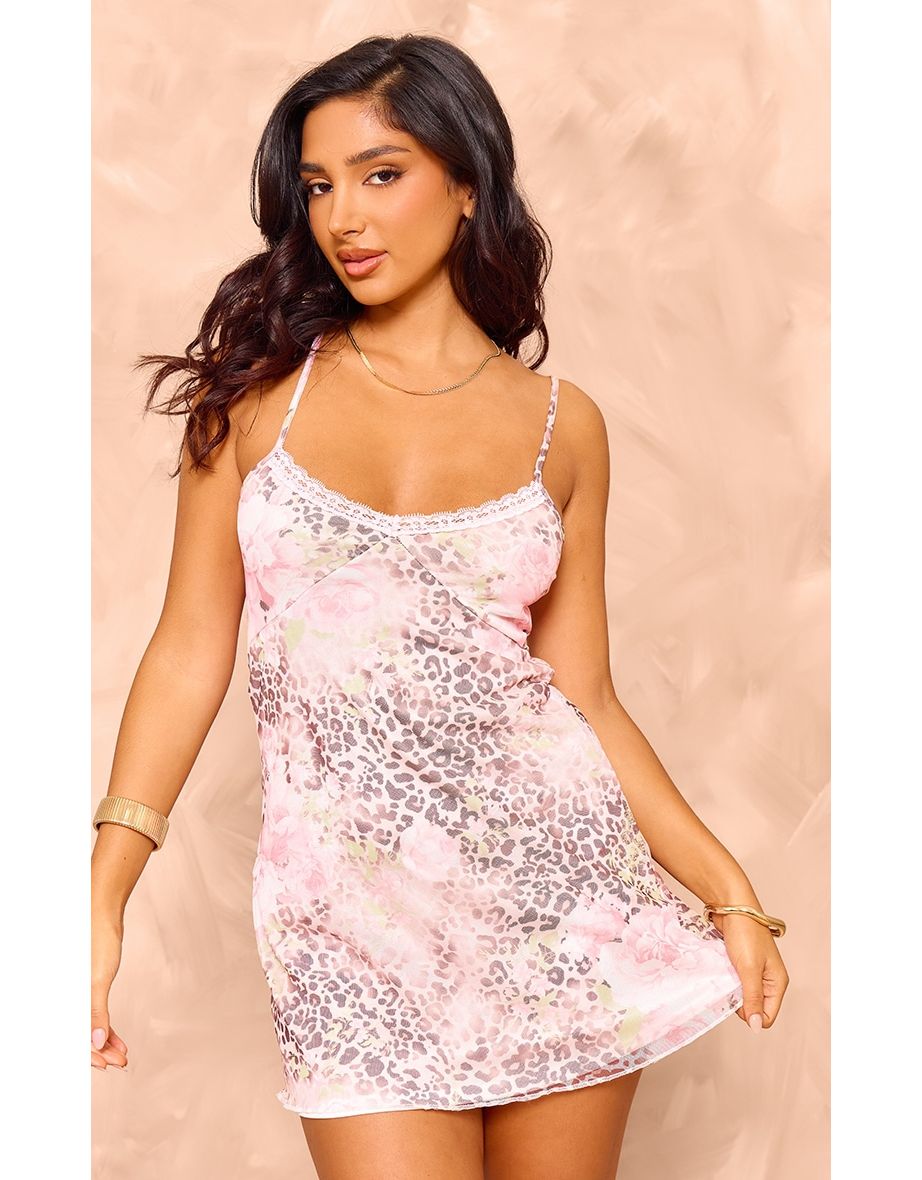 Petite Light Pink Print Mesh Shift Mini Dress