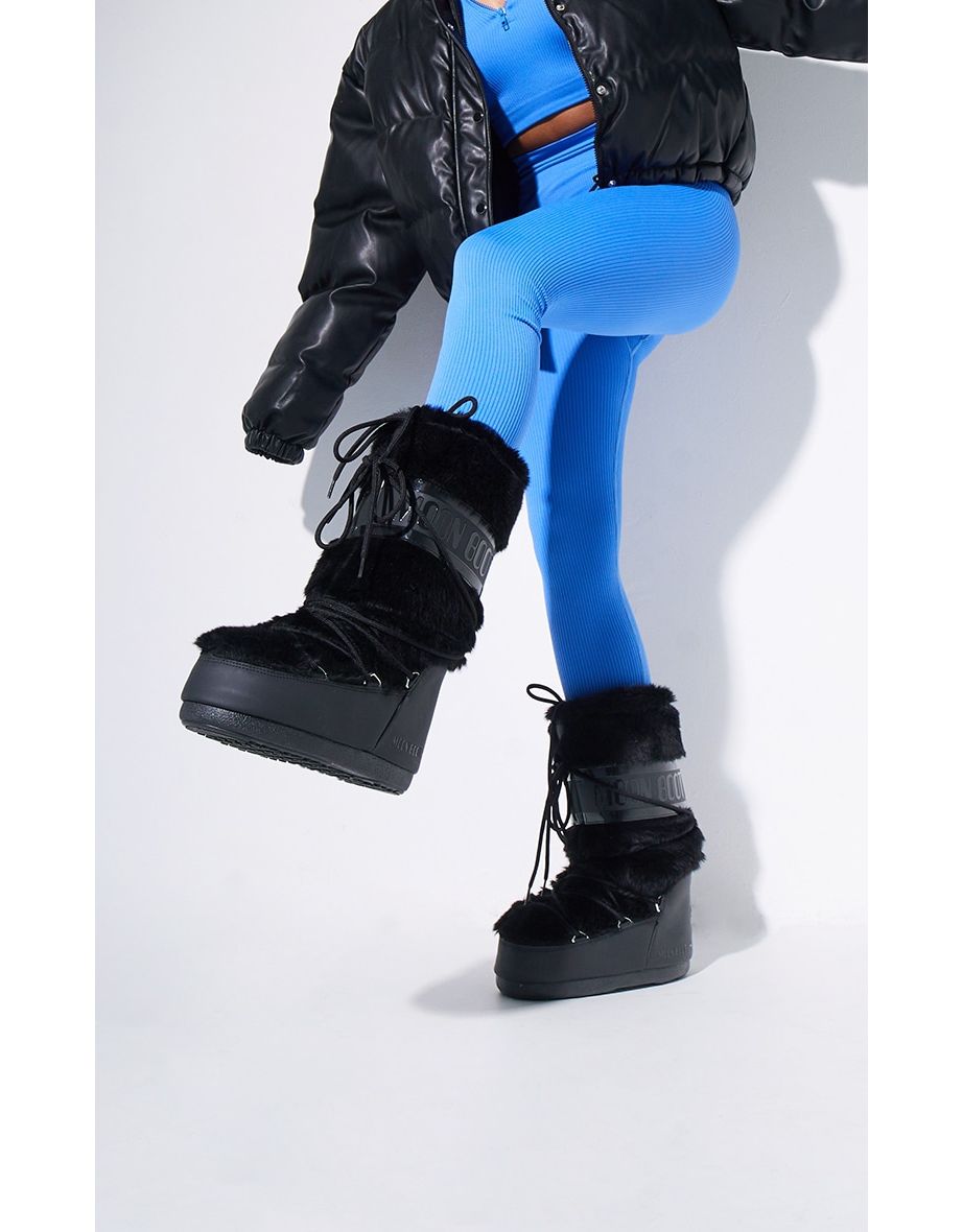 Shop MOON BOOT Black Faux Fur Classic Online in Oman VogaCloset