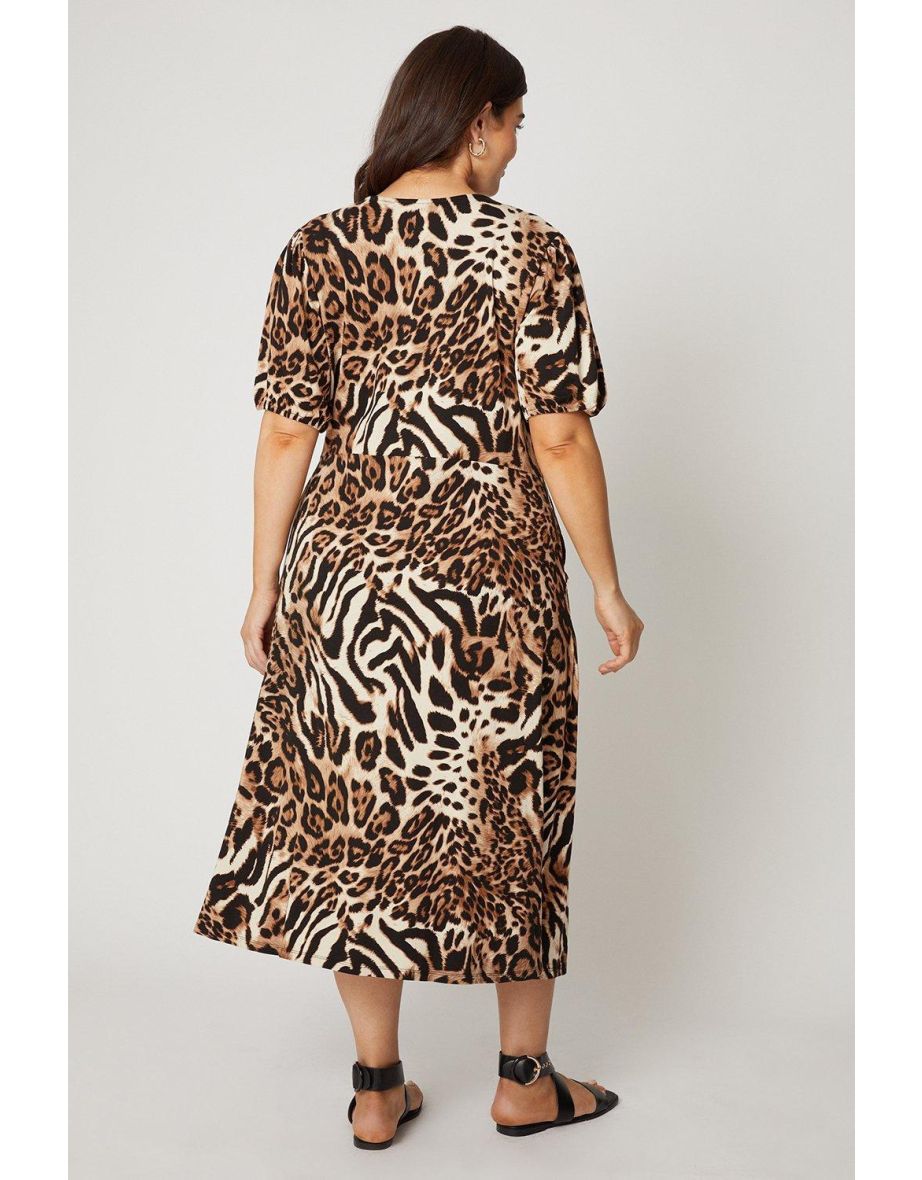 Curve Animal Print Wrap Jersey Dress - 2