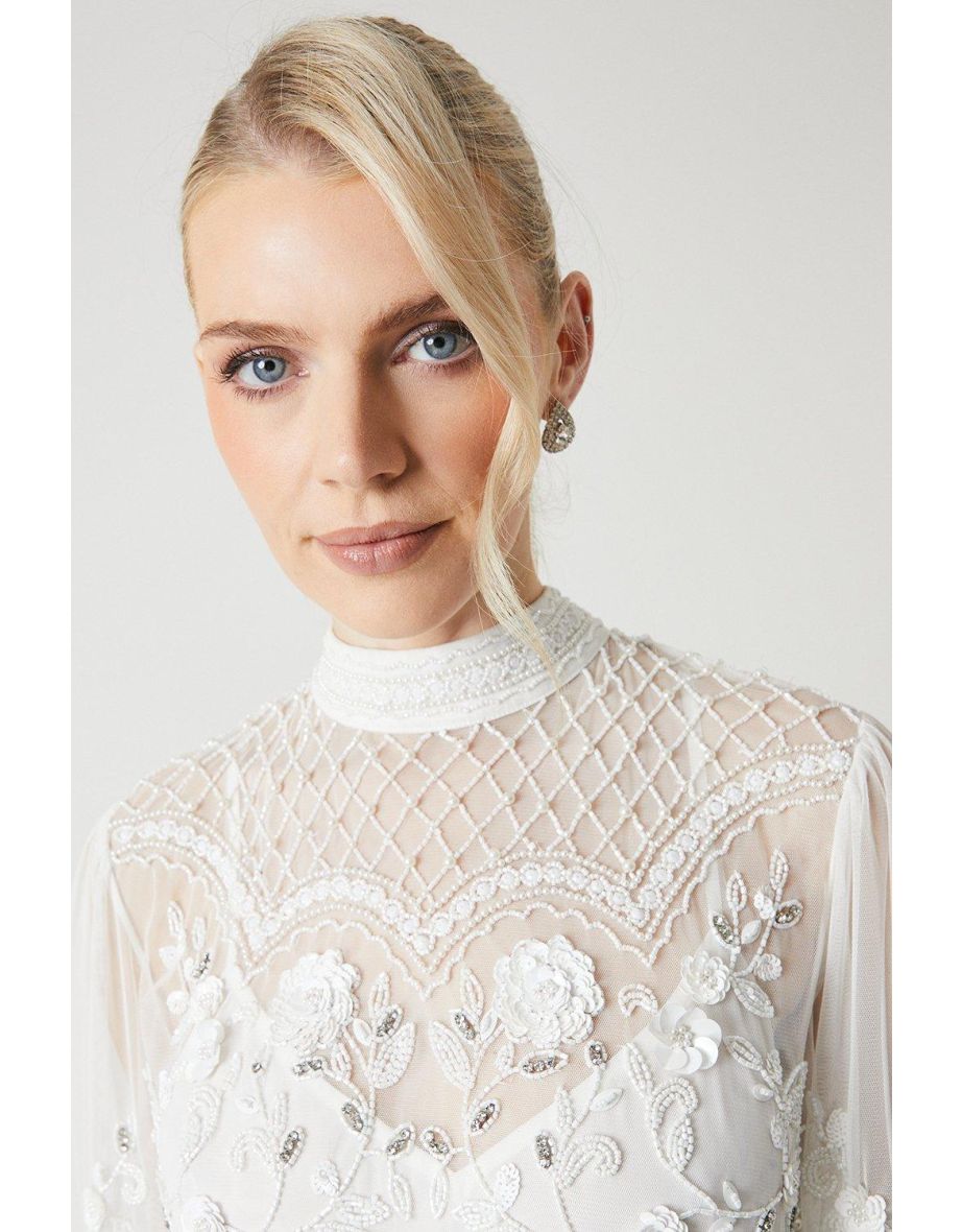 Premium Full Embellished Floral Applique Wedding Dress - 3
