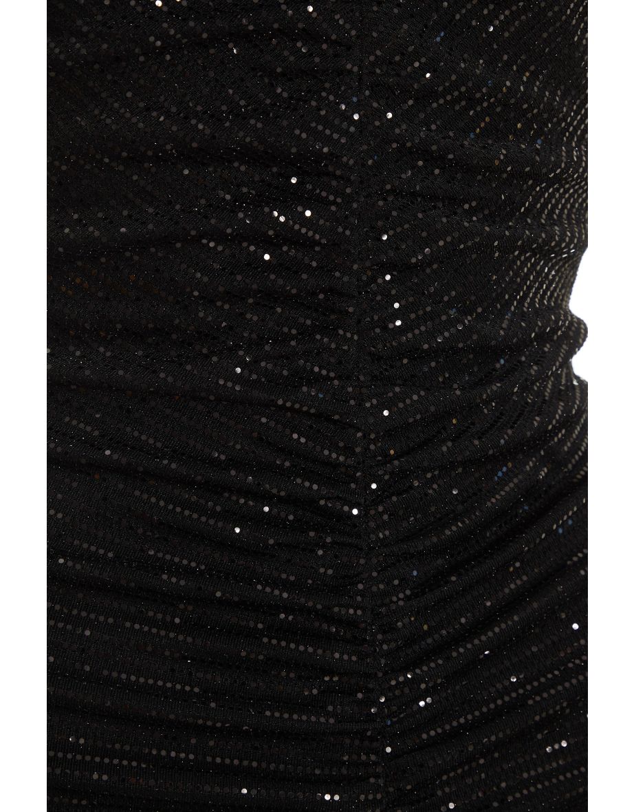 Black Sequin Bardot Midi Dress - 5