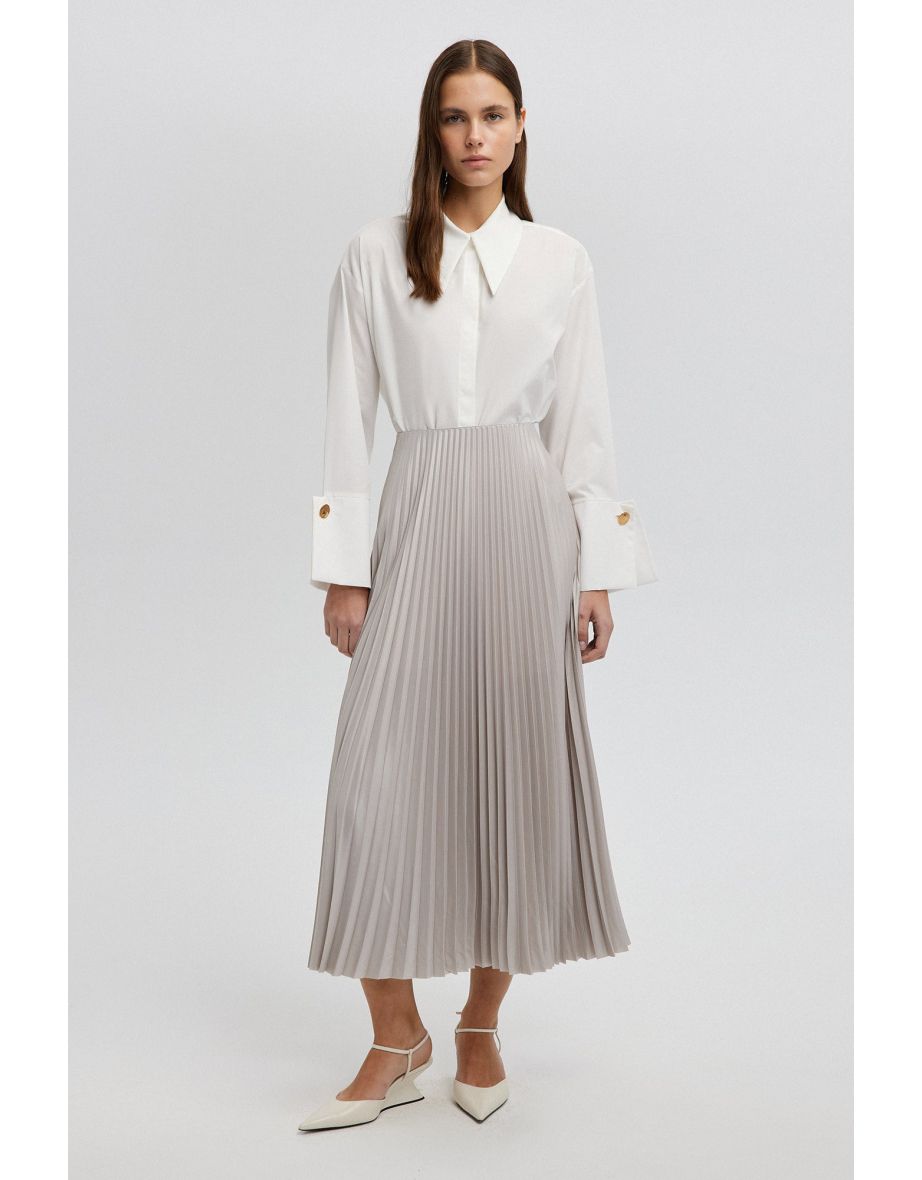 Grey Pleated A-Line Skirt