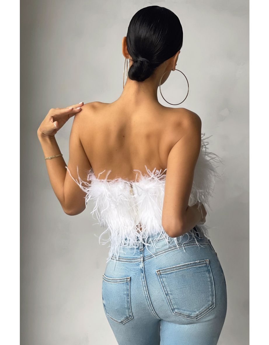 White Feather Bandeau Crop Top - 3