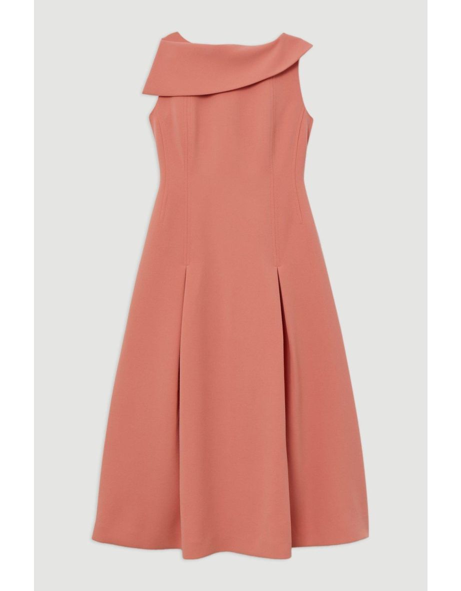 Compact Stretch Asymmetric Neck Tailored Full Skirted Dress - 3