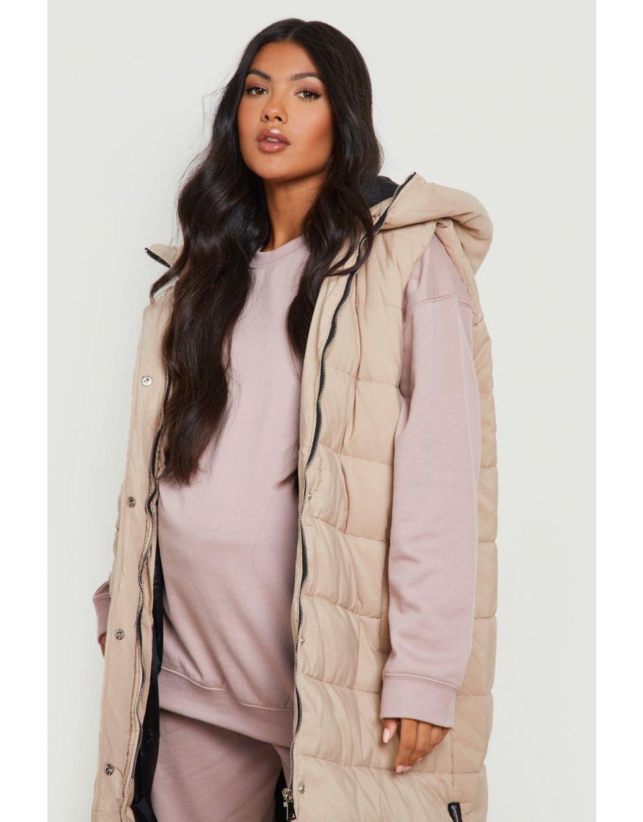 Maternity Longline Hooded Gilet - stone - 3