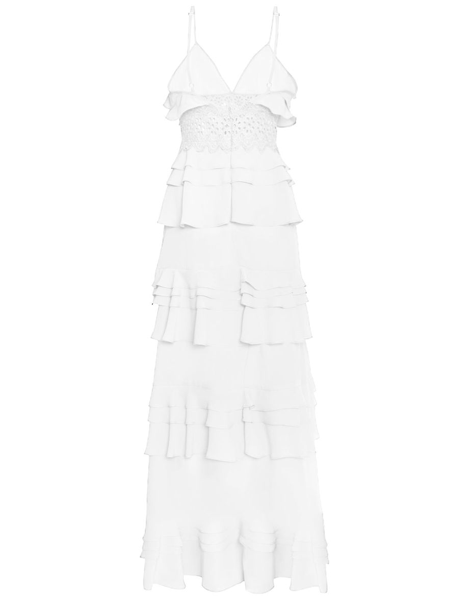 Sophia White Linen Tiered Ruffle Floor Dress - 3