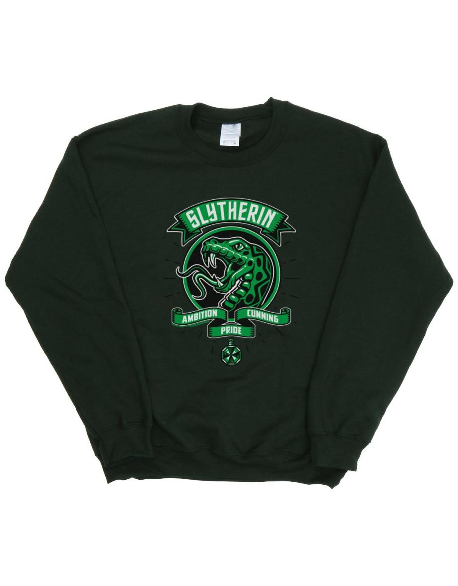 Harry Potter Girls Slytherin Toon Crest Sweatshirt - Forest Green
