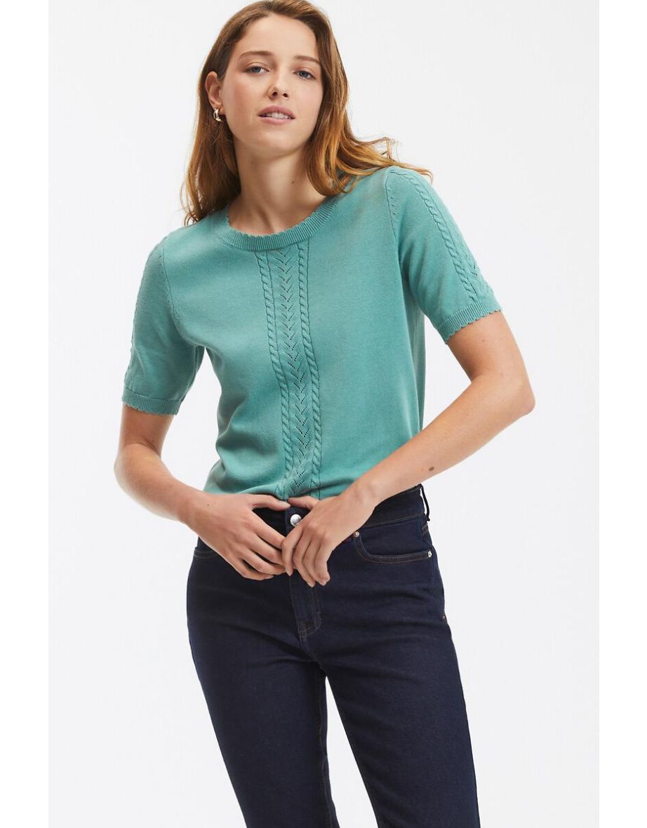 Cotton Short Sleeve Jumper/Sweater with Crew Neck