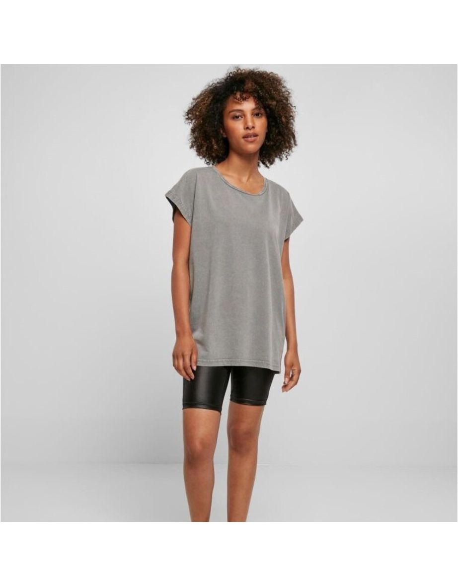 Womens/Ladies Acid Wash Extended Shoulder T-Shirt - Asphalt
