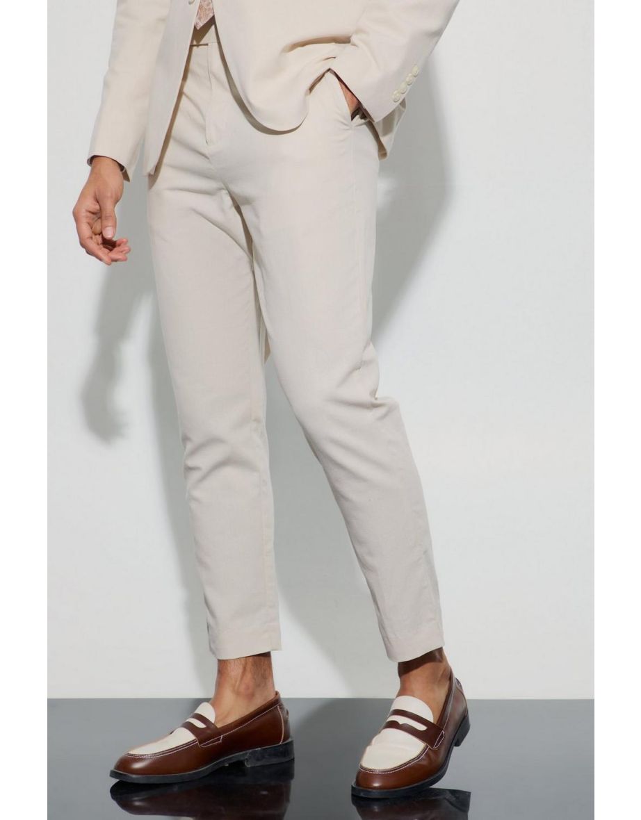 Linen Blend Tailored Cropped Trousers - natural