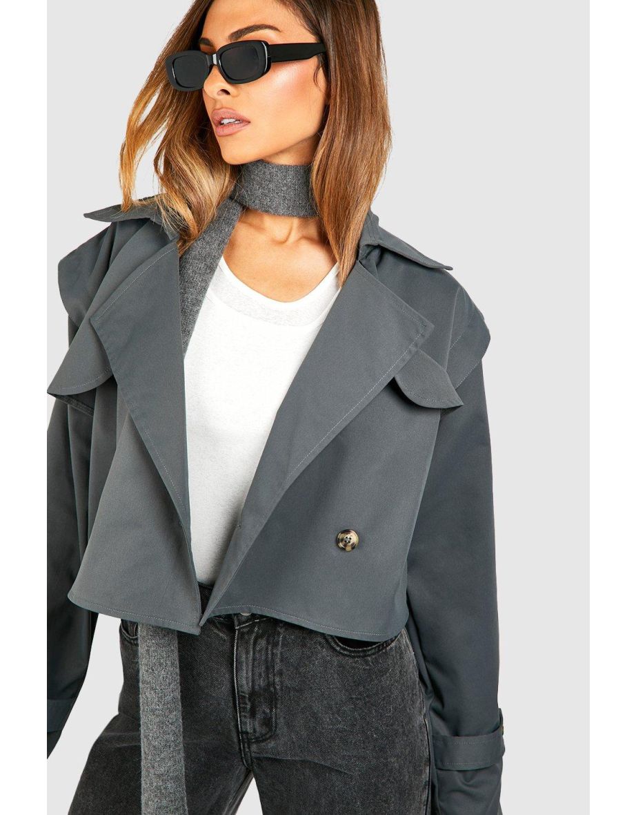 Crop Trench Coat - grey - 3