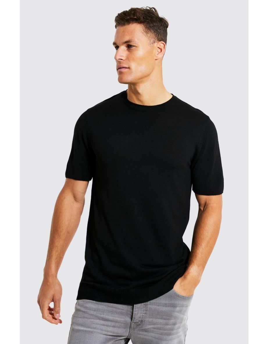 Tall Recycled Basic Knitted T-shirt - black