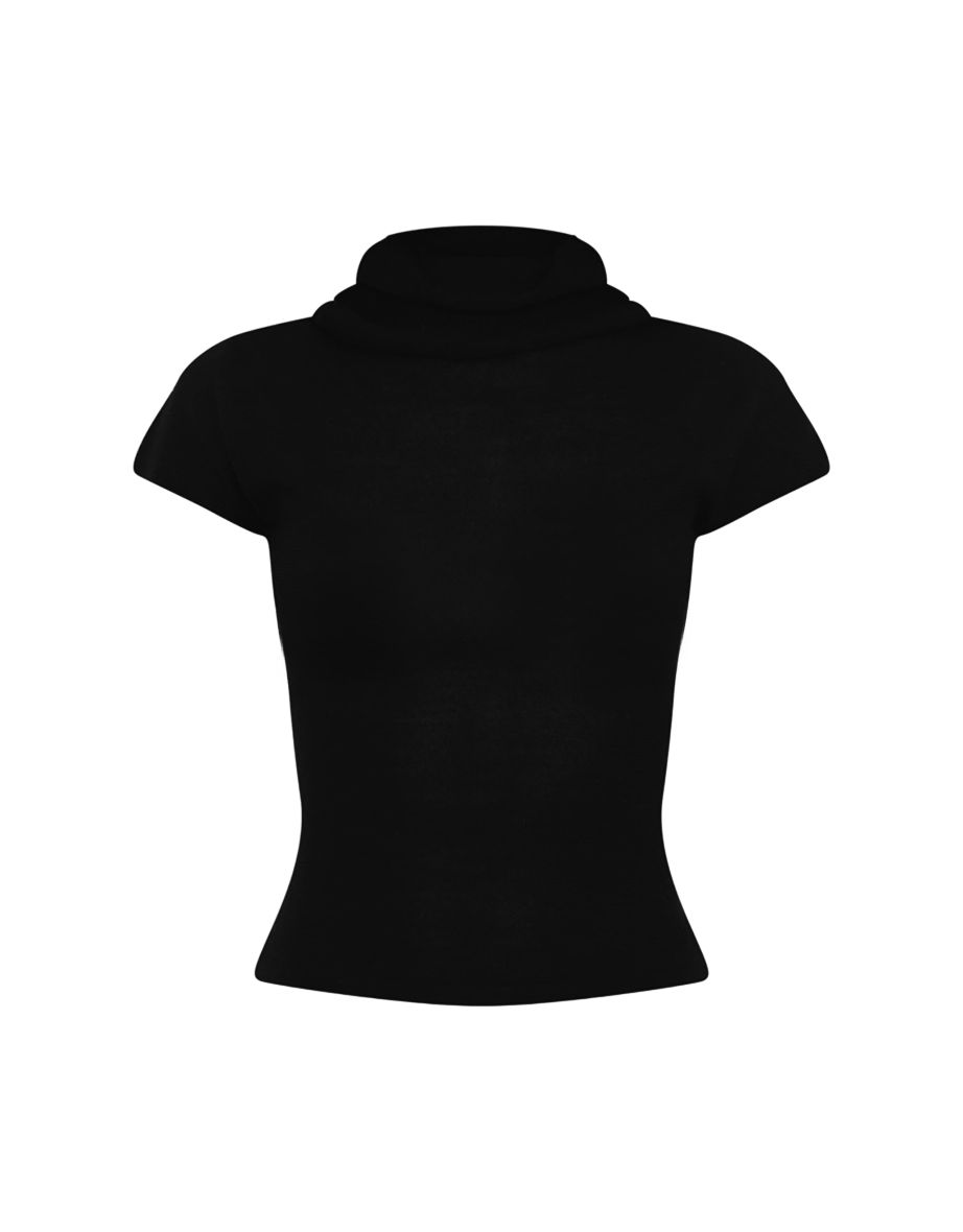 Black Sheer Knit High Neck Top - 4