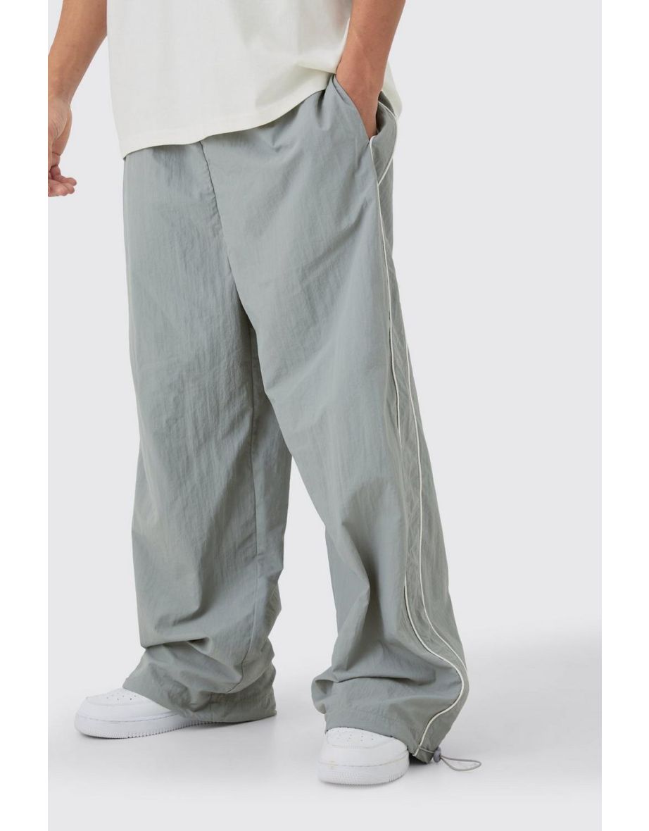 Elastic Waist  Side Stripe Parachute Pants - grey