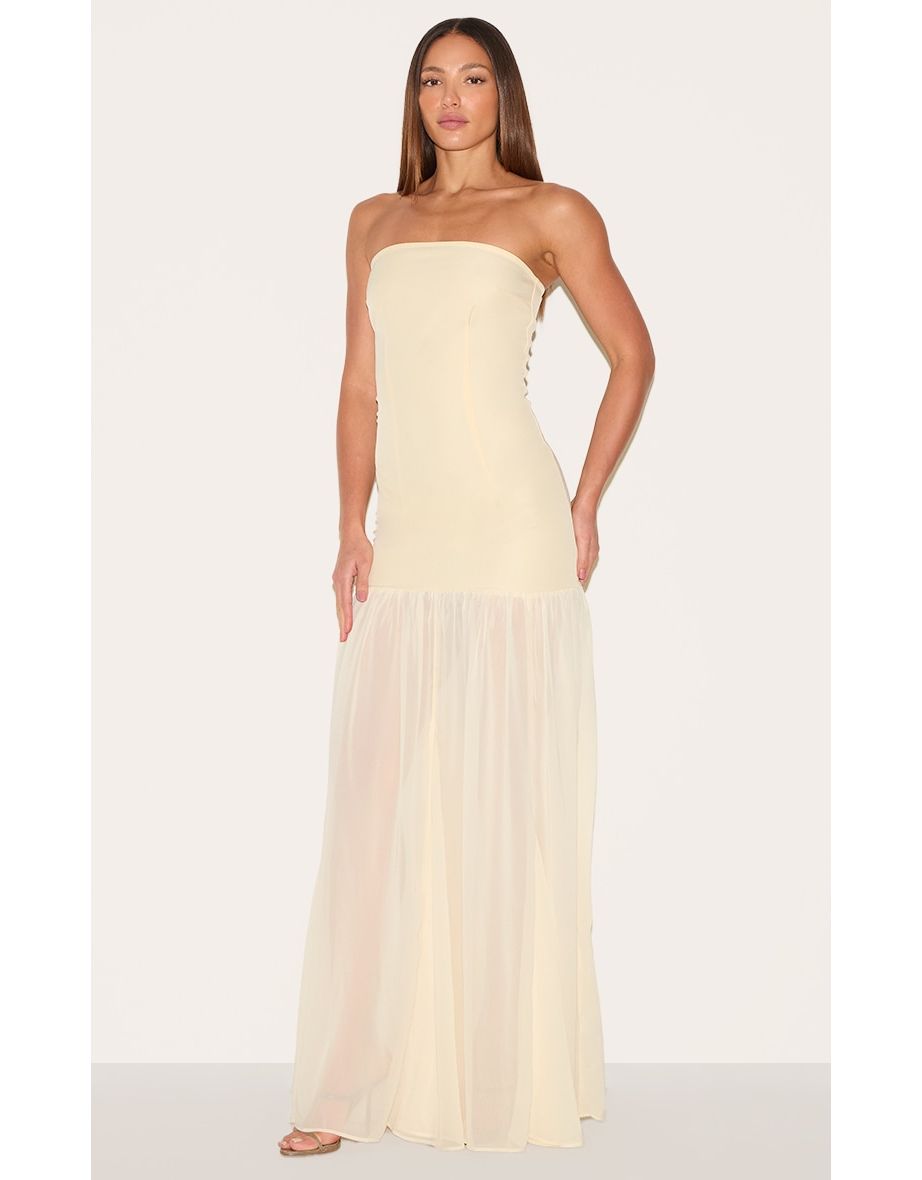 Tall Almond Bandeau Chiffon Detail Maxi Dress
