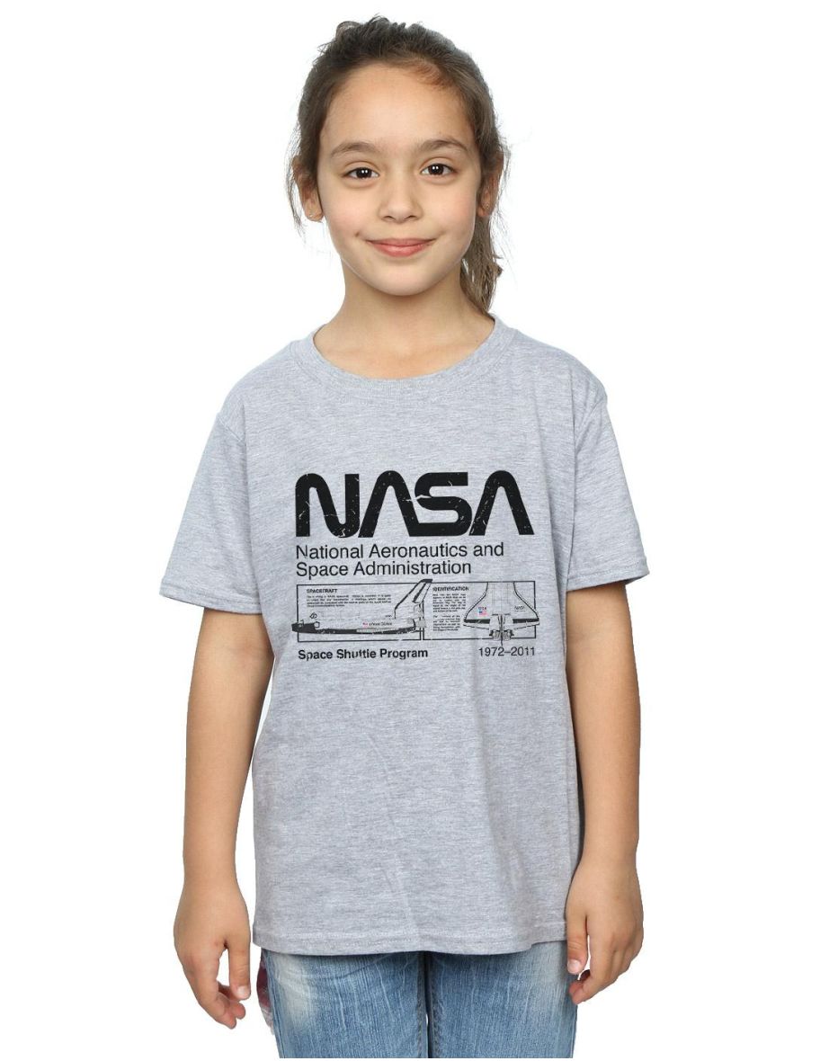 NASA Girls Classic Space Shuttle Cotton T-Shirt - Sports Grey