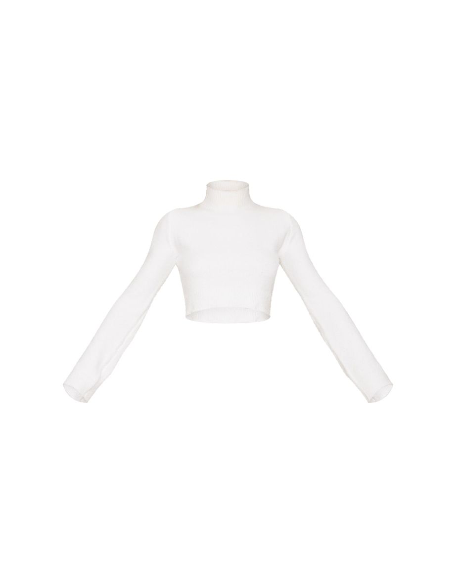 White Towel Knit Super Soft Crop Jumper - 4