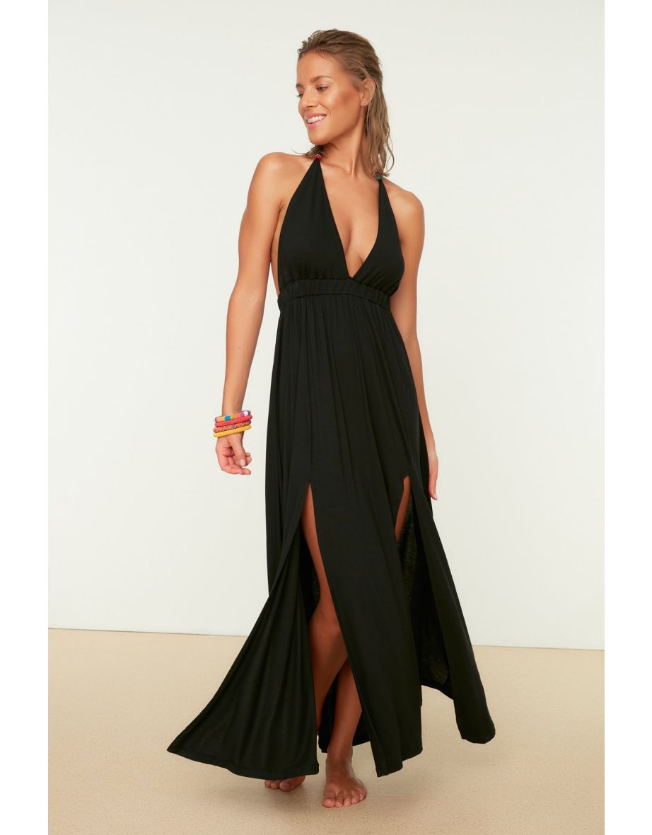 Black Halter Neck Column Midaxi Dress