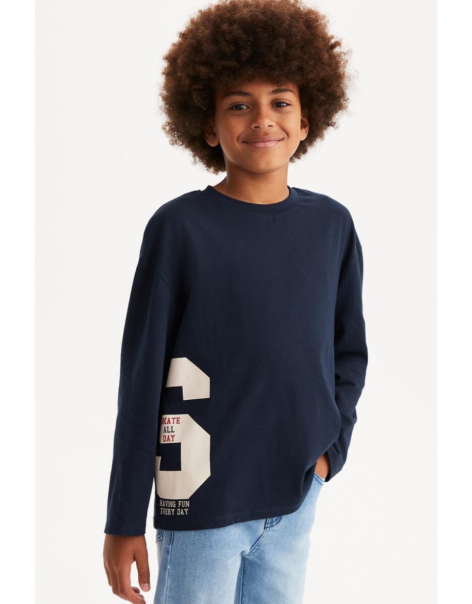 Cotton Oversize Slogan T-Shirt with Long Sleeves