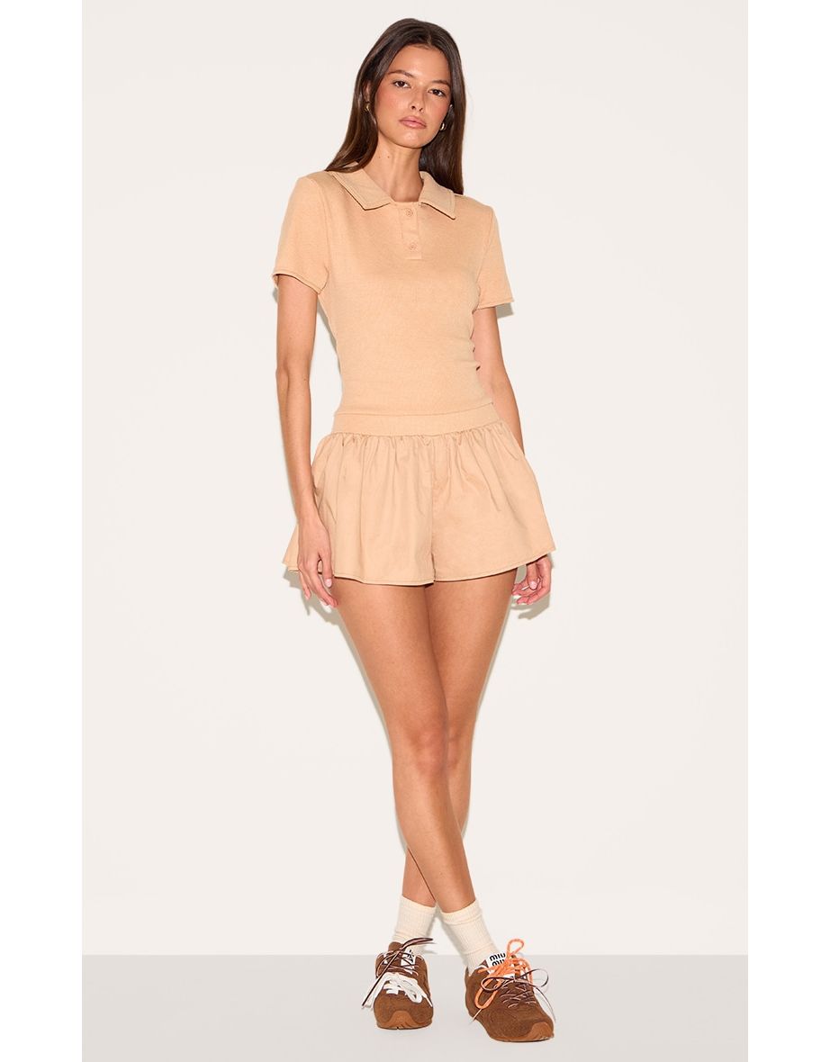 Sand Rib Polo Collar Detail Skort Playsuit