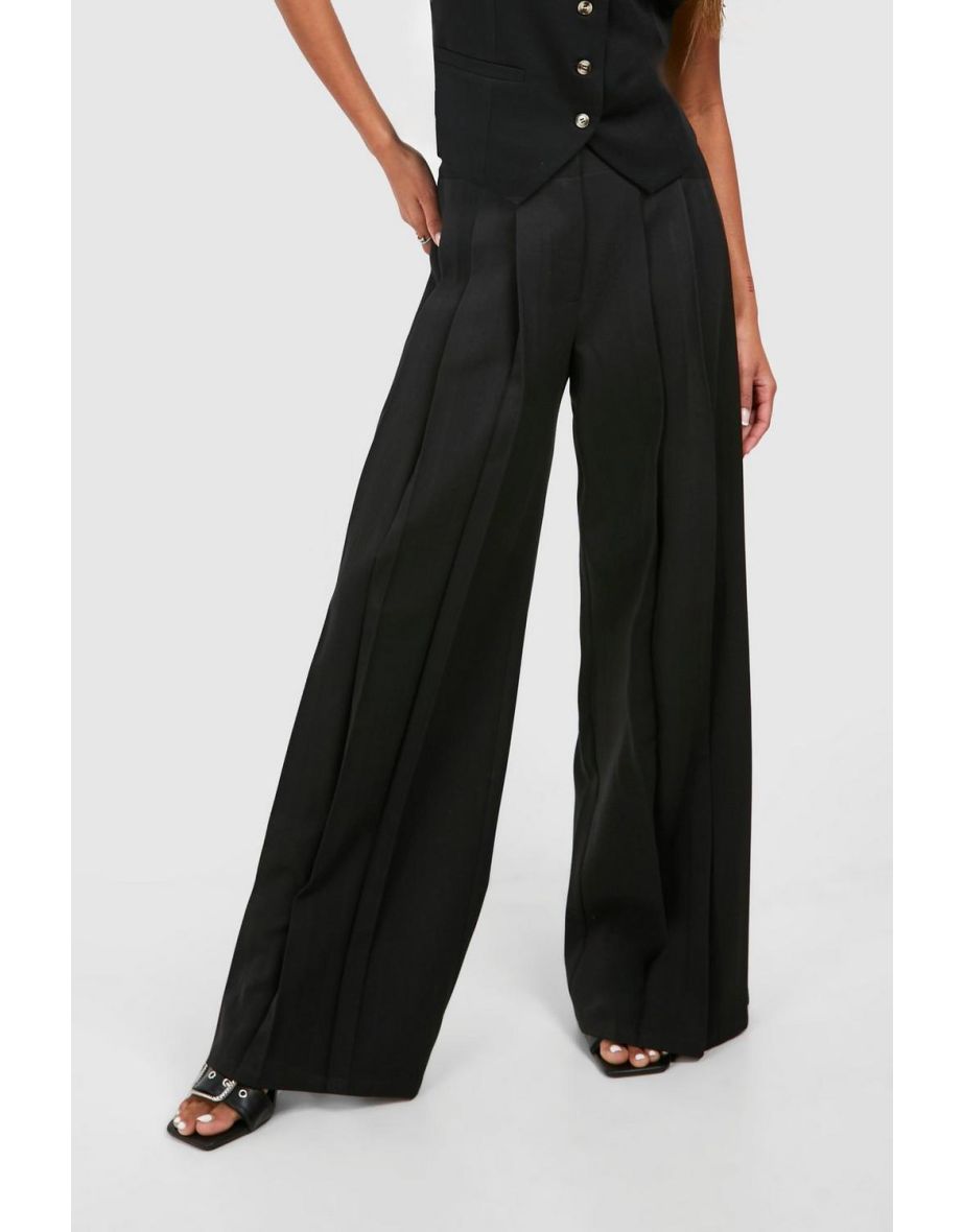 Linen Look Extreme Pleat Wide Leg Trousers - black - 3