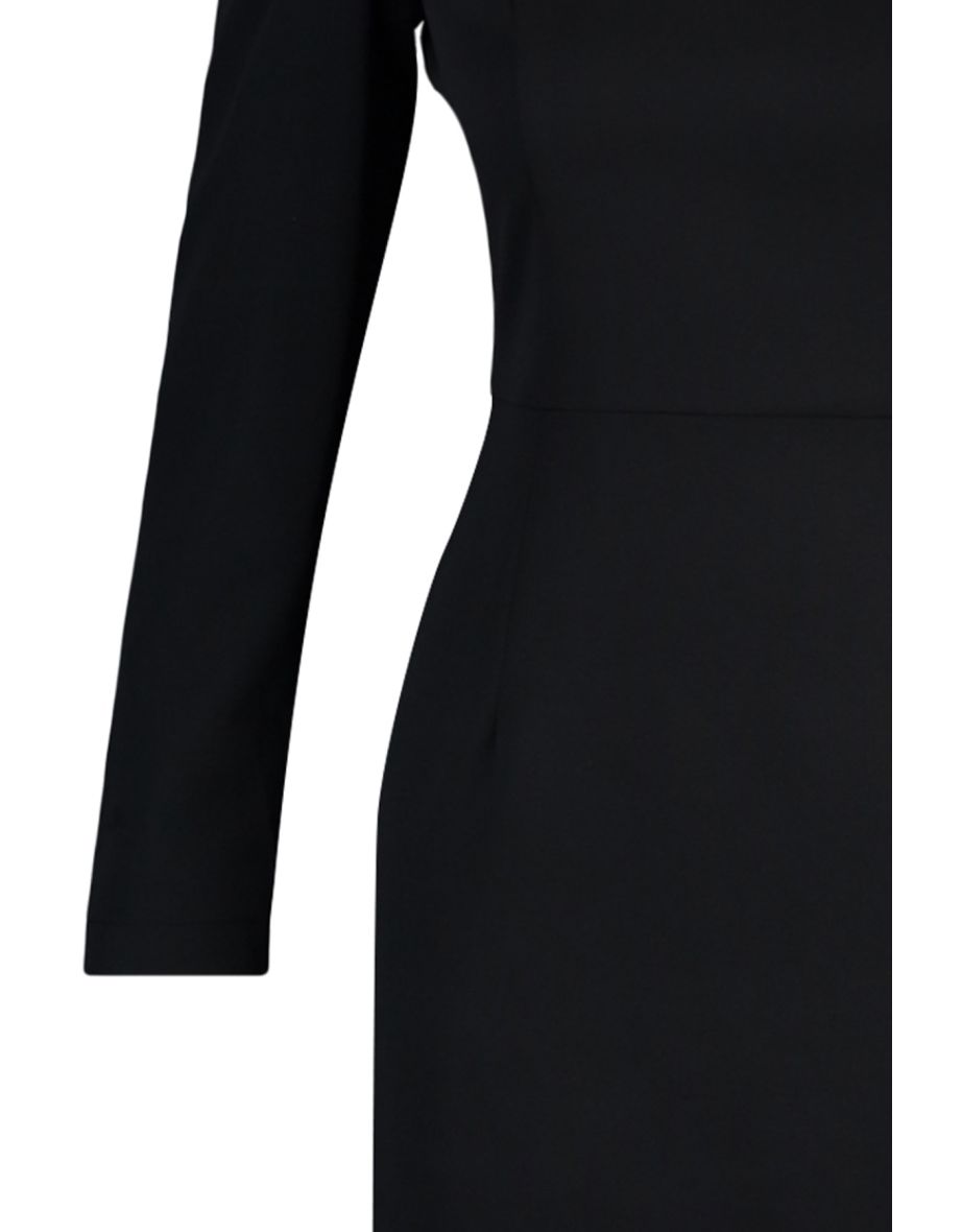 Black Column Mini Shift Dress with Long Sleeves - 7